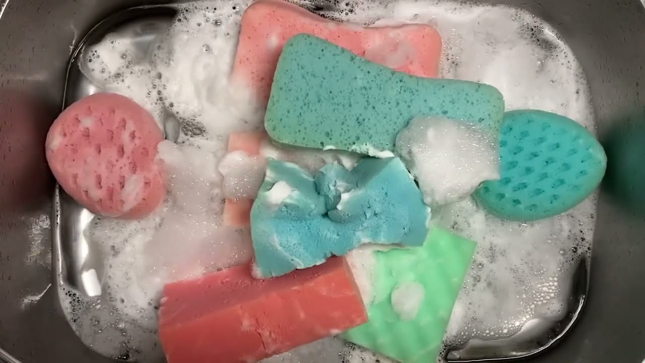 【ASMR】Rinsing sponges in my sink💖💙🚿🛁シンクでスポンジをすすぐ音💖💙🚿🛁