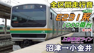 【全区間走行音】E231系1000番台〈上野東京ライン〉沼津→小金井 (2017.3.15)
