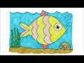 Как рисовать разноцветных рыбок | учить цвета | учить животные | учить русский и английский