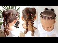 Penteado Infantil com laço de cabelo, tranças falsas e ligas coloridas