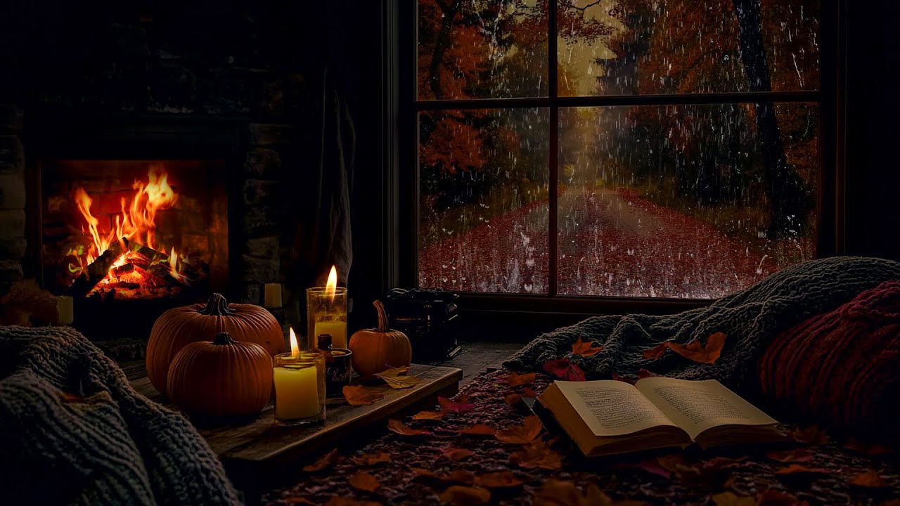 Звуки дождя в тихой горной деревне 🍁📚 Камин и осенняя атмосфера