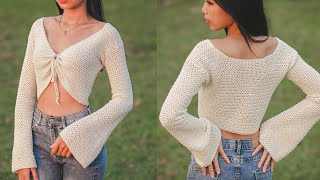 Crochet Crop Lace Cardigan | Crochet Bell Sleeves Cardigan | Chenda DIY