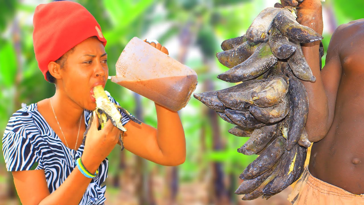 ROASTED BANANA with UBUSHERA/ sorghum drink / african village local food / How to roast banana