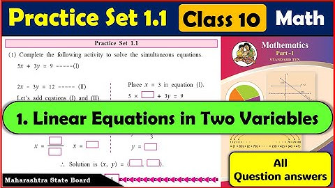 Practice set 1.1 | Class 10 maths Part 1 Chapter 1 Linear equations in two variables |10th SSC Board