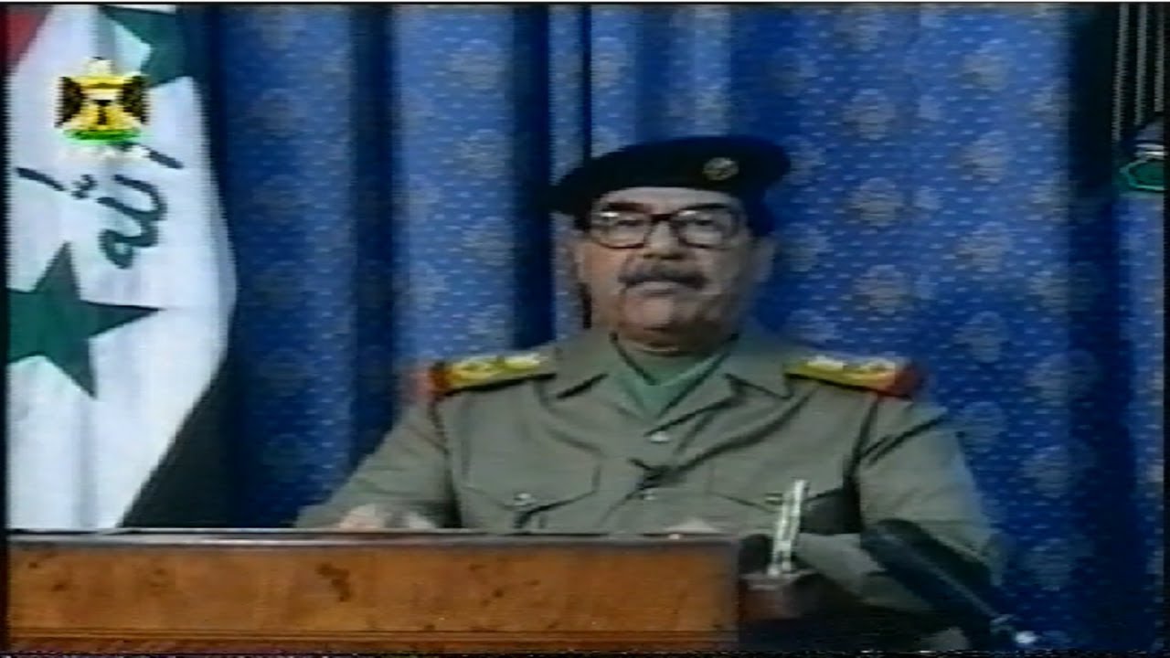 نسخة تلفزيونية كاملة من خطاب صدام حسين في 20 مارس 2003. تسجيل نادر.