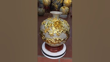 Bình hút tài lộc đắp nổi mã đão thành công mạ vàng