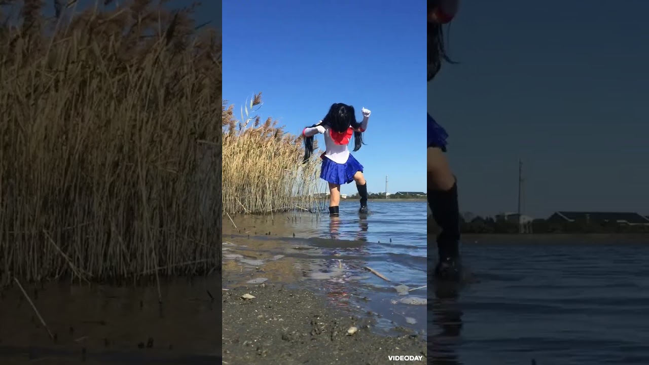 コスプレ+長靴で泥遊び38-1 cosplay rainboots mud 90 (黒セーラームーン)