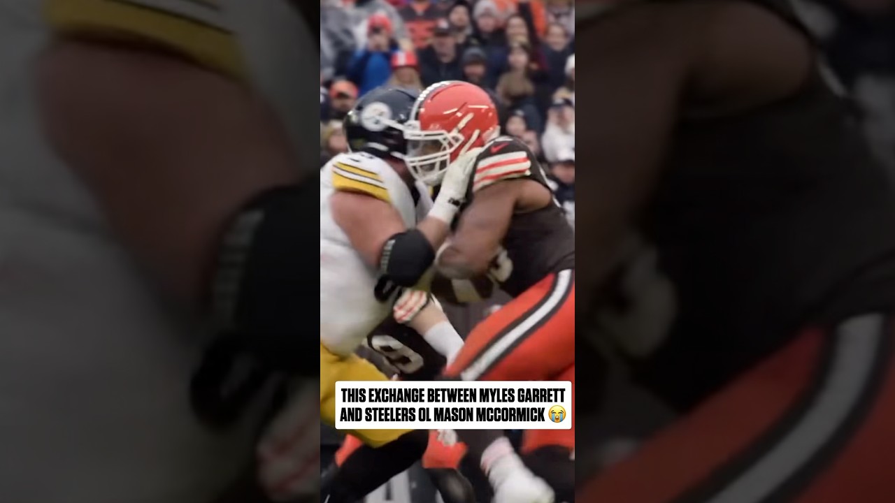 THIS EXCHANGE BETWEEN MYLES GARRETT AND STEELERS OL MASON MCCORMICK