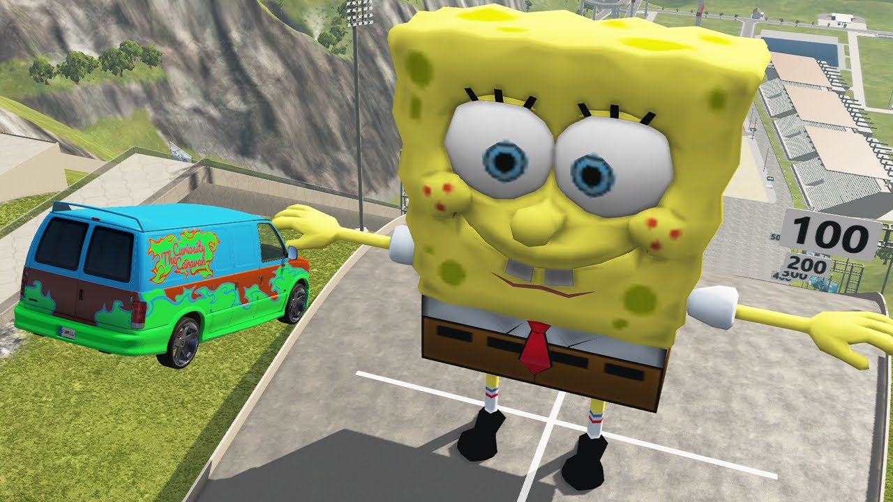 Cars vs GIANT SPONGEBOB – BeamNG.Drive