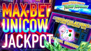 MAXIMUM BET UNICOW JACKPOT!!! HANDPAY - Invaders Return From the Planet Moolah - CASINO SLOTS