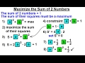 Calculus 1: Max-Min Problems (20 of 30) The Sum of 2 Numbers
