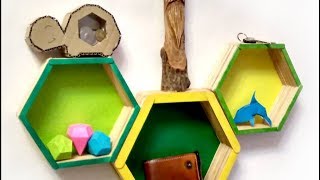 EASY DIY: Modern Hexagon SHELF made from STICKS - Yakomoga