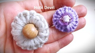 Making Buttons with Woll and Bead, Yün İpten İğne ile Boncuklu Örgü Düğme Yapılışı