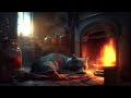 Relaxing Cat Sleeping with Cozy Fire Ambiance