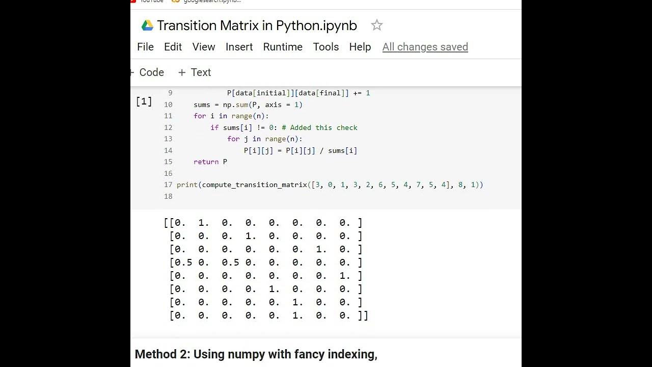 Will be day and will be code. Transition Matrix. Python Code. # ...