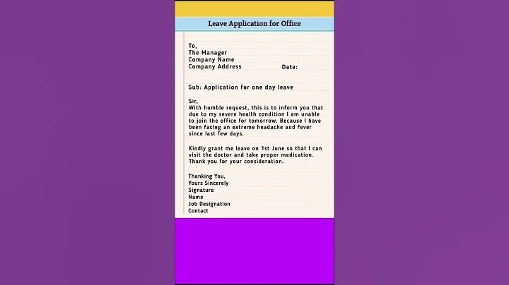 Leave Application for Office | application for leave | short leave application for office