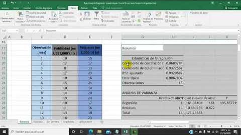 Regresión lineal simple con Excel