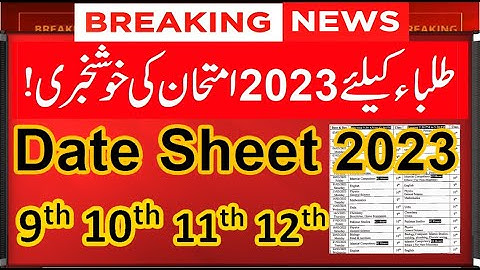Matric Date Sheet 2023, 10th Class Date Sheet 2023, 9th Class Date Sheet 202, Board Exams 2023