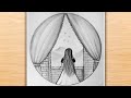 Girl backside drawing in circle  circle drawing  pencil sketch drawing easy  easy drawing