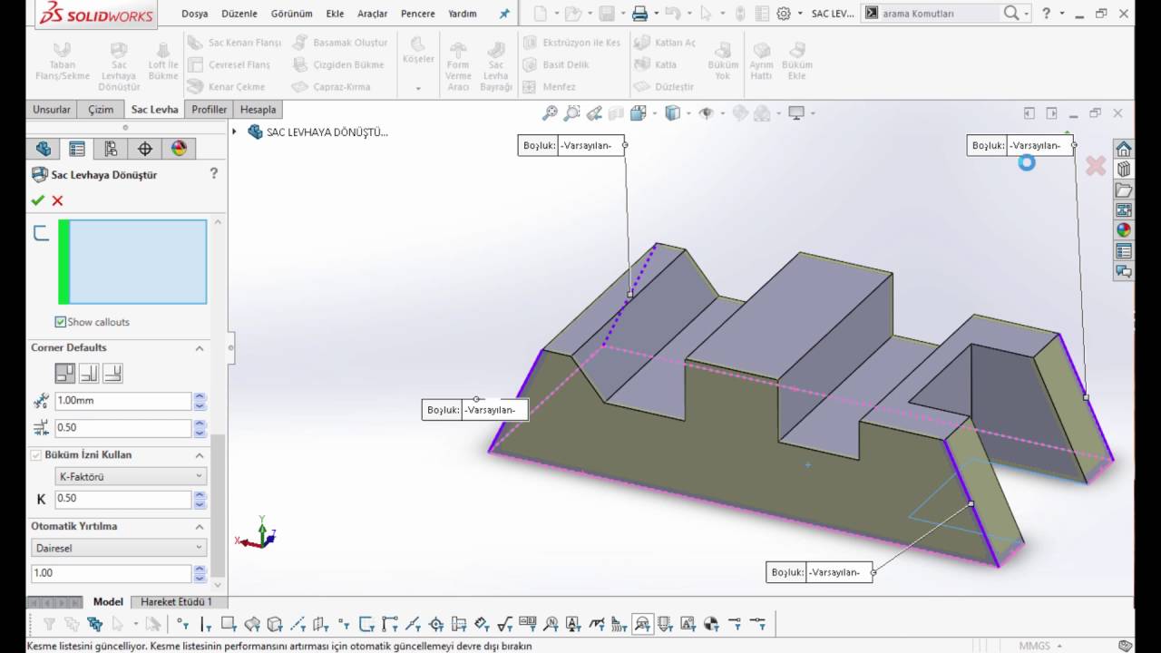3 SAC METAL SAC LEVHAYA DÖNÜŞTÜR HD Solidworks Eğitim