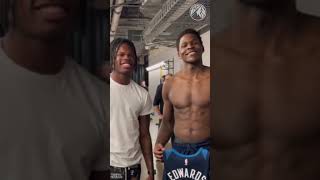 🦬 x 🐜 (via @Timberwolves/TT) #anthonyedwards #travishunter #NBA #heisman