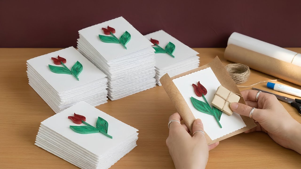 Easy DIY Tulip Card Using Paper Quilling | Beautiful Handmade Gift