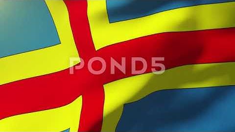 Aland Islands Flag Waving In The Wind. Looping Sun Rises Style. Animation Loop