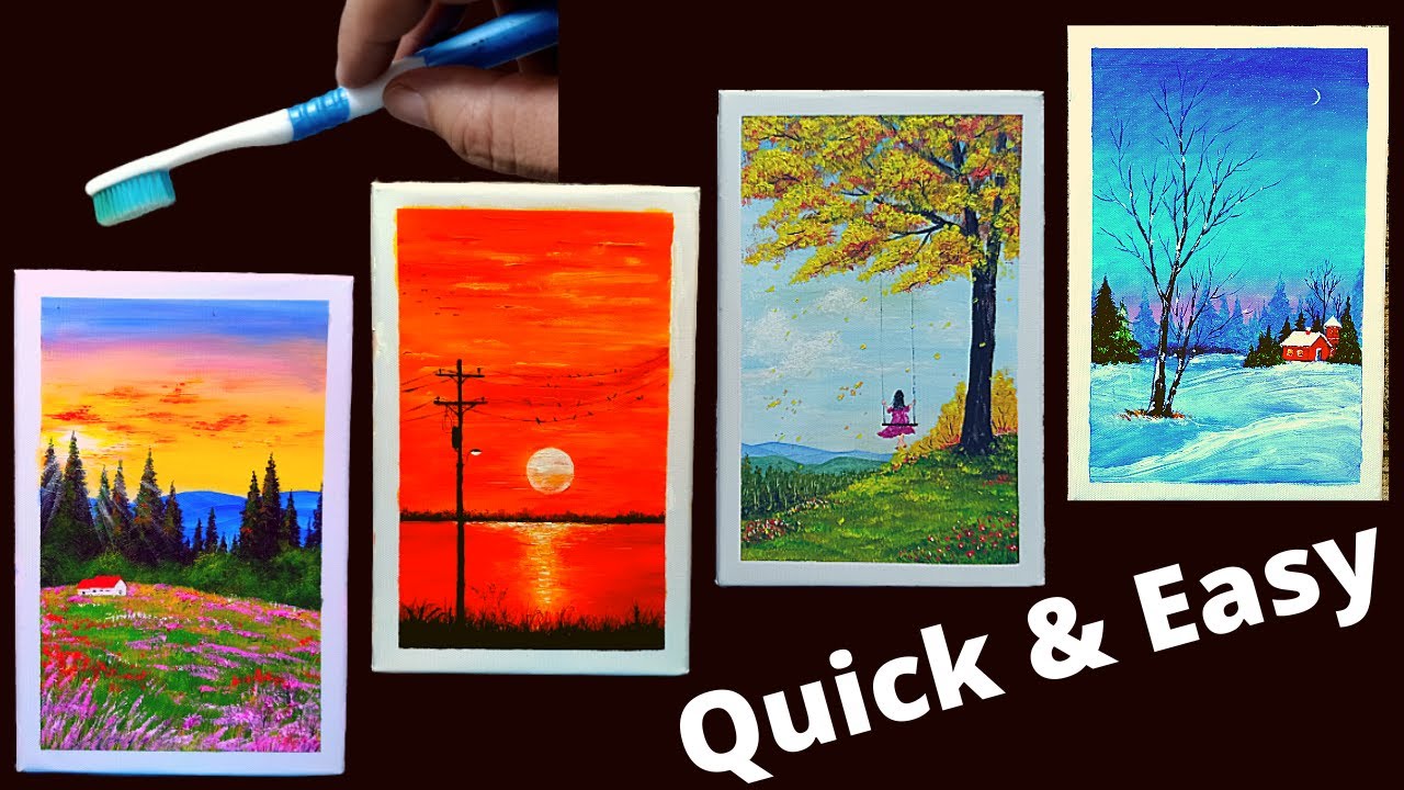 Vẽ tranh siêu dễ | Phong cảnh bốn mùa | Simple Landscape Painting - YouTube