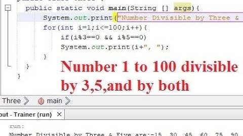 Write a Java program to print numbers between 1 to 100 which are divisible by 3, 5 and by both.