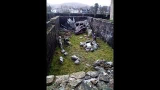 Caerphilly castle.  The legend of the Welsh dragons Dewi and Dwynwen.