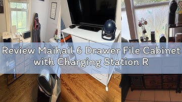 Review Maihail 6 Drawer File Cabinet with Charging Station Rolling Printer Stand with Open Storage S