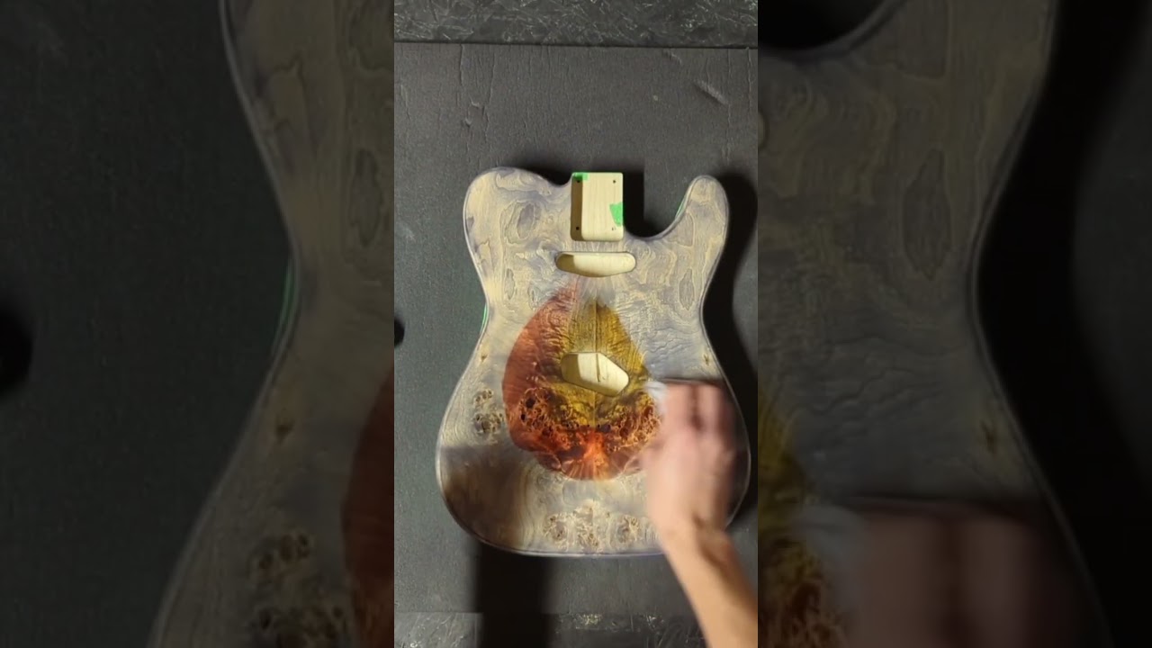 Hand dying a burl top guitar body and removing the previous stain