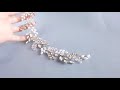 Opal bridal hair vine with white pearls and clear crystals
