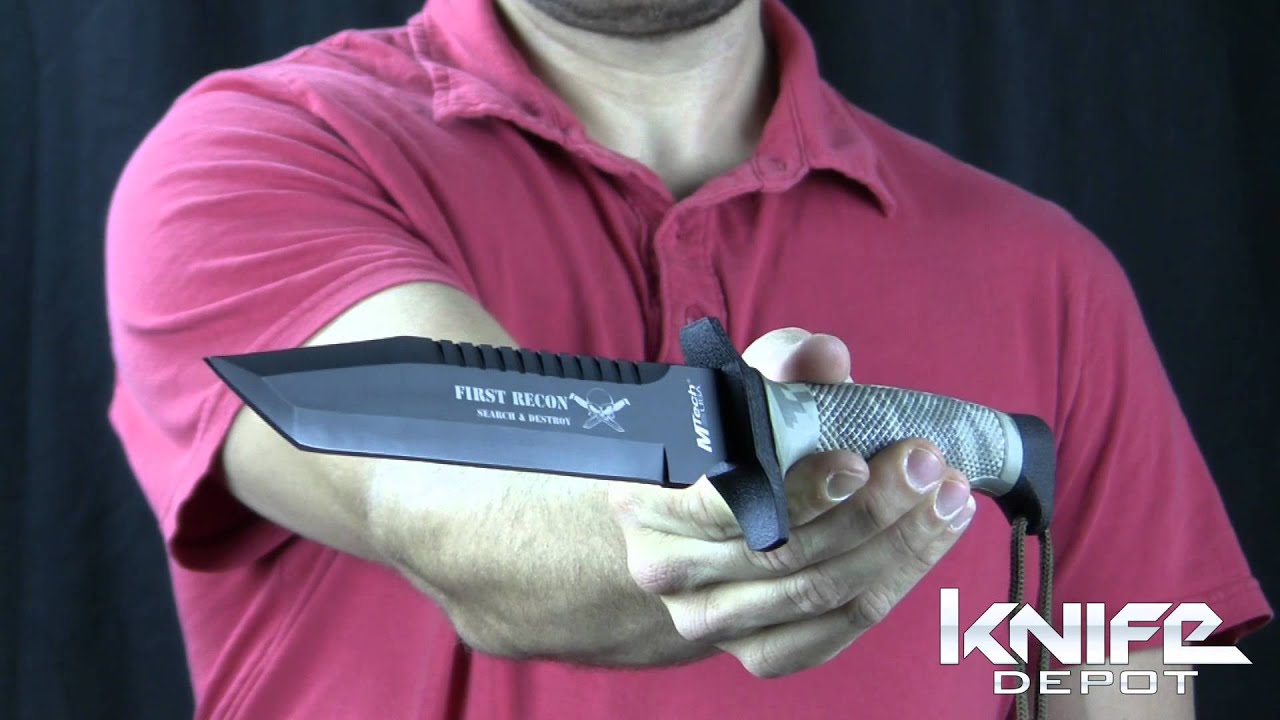 MTech First Recon Camo Survival Knife @ Knife Depot - YouTube