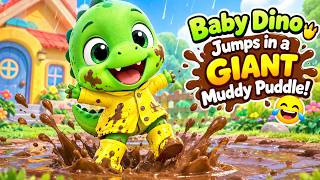 🦖 Baby Dino Jumps in a GIANT Muddy Puddle! 😂