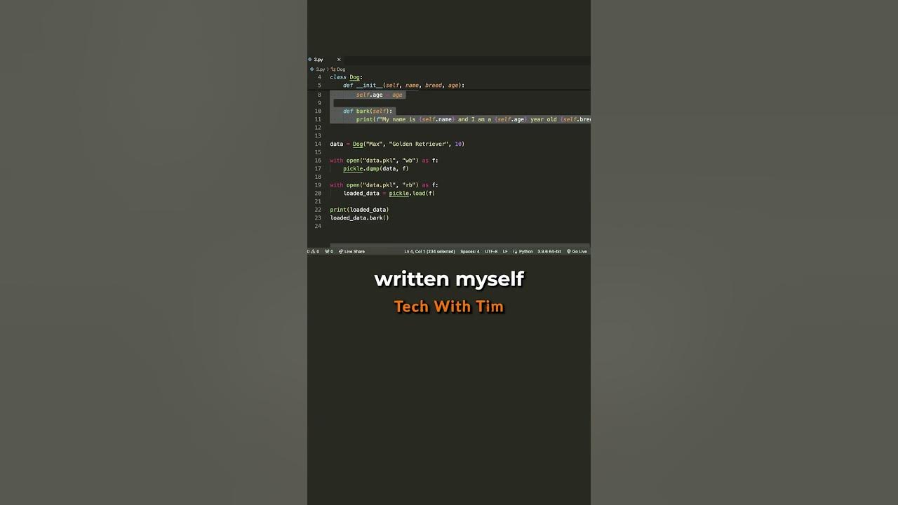 How to save a python object to a file youtube