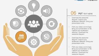 human hand with circle of icons flat powerpoint design