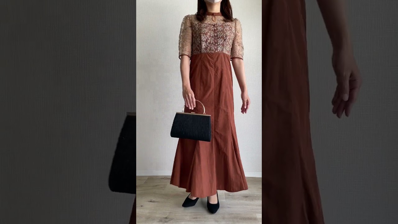 ブラウンの花柄レースマーメイドフレアドレス[L] Lejaのレンタル｜11