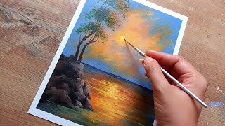 Acrylic Painting/ Sunset painting tutorial 🌅/ step by step painting