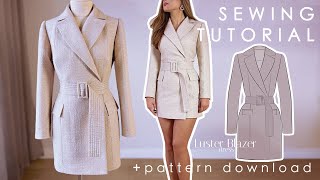 Blazer Style Dress With Quilted Belt Sewing Tutorial + Pattern Download |Luster Blazer Dress|