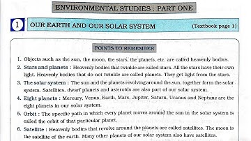 1. OUR EARTH AND OUR SOLAR SYSTEM | Std 5thEVS 1 Workbook Question Answers
