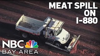 Chicken and beef parts spill on I880 in Oakland