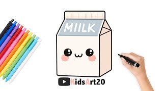 How to Draw a Cute Milk Carton 🥛💕 | Easy Kawaii Drawing for Kids