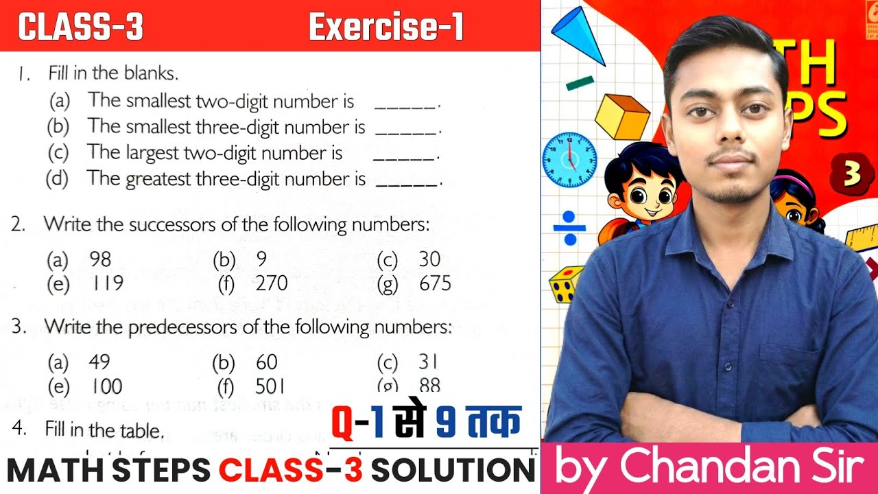 Math Steps Class 3 | Ex-1 | Q-1 to 9 | Revision of Numerals | Bharti ...