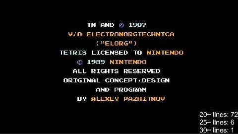 NES Tetris no rotation first ever B-type lvl1 clear