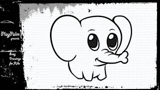 elephant drawing simple cartoon line draw drawings paintingvalley