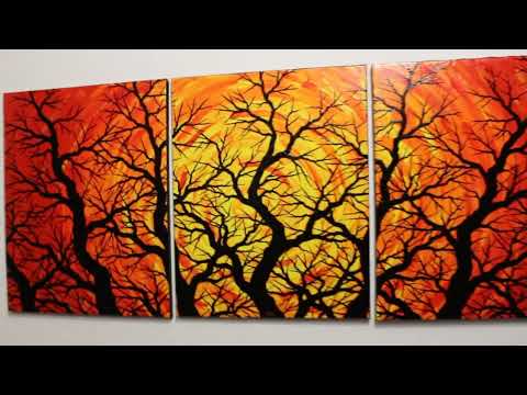 Triptych Silhouettes Of Trees