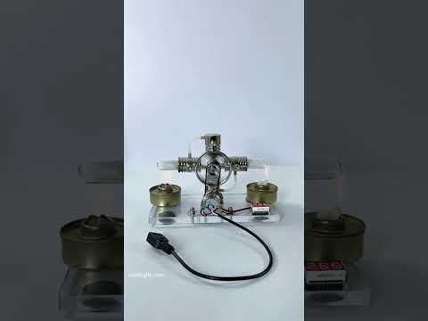 Cross twin Stirling engine+power generation device+voltmeter+LED 01