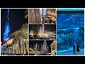 Dubai Mall mit Aquarium, Wasserfall und Eislaufbahn. Fountain Show, Burj Khalifa, Souk al Bahar