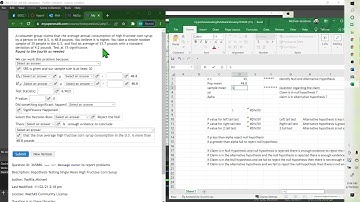 MTH128 Chapter 9 finding t value for mean using excel